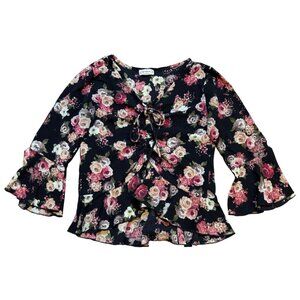 Y2K Black‎ Floral Bell Sleeve Fairycore Blouse S